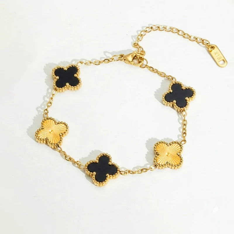 Black Onyx Clover Charm Bracelet