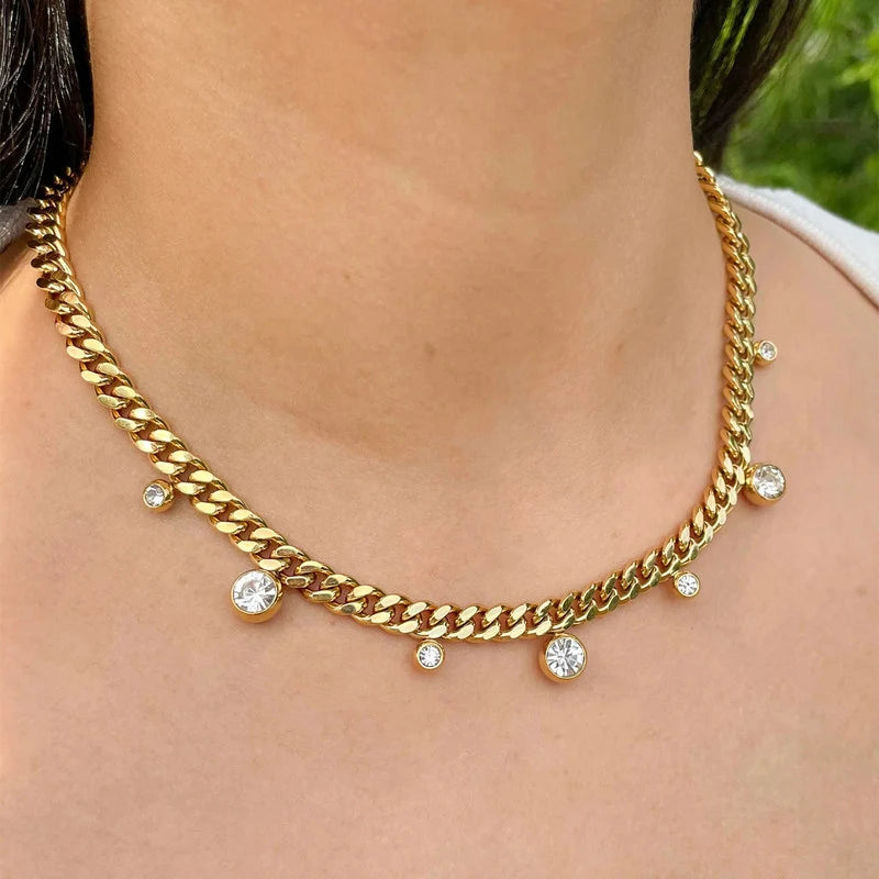 Luxe Crystal Drop Cuban Chain Necklace