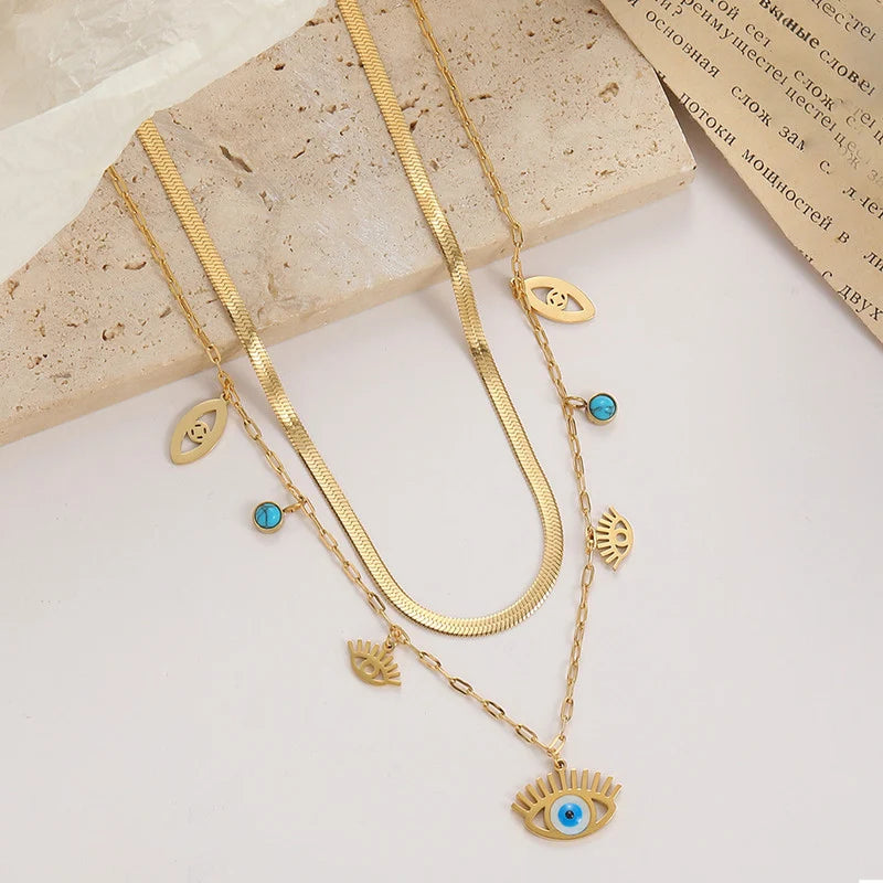 Evil Eye Layered Necklace Set