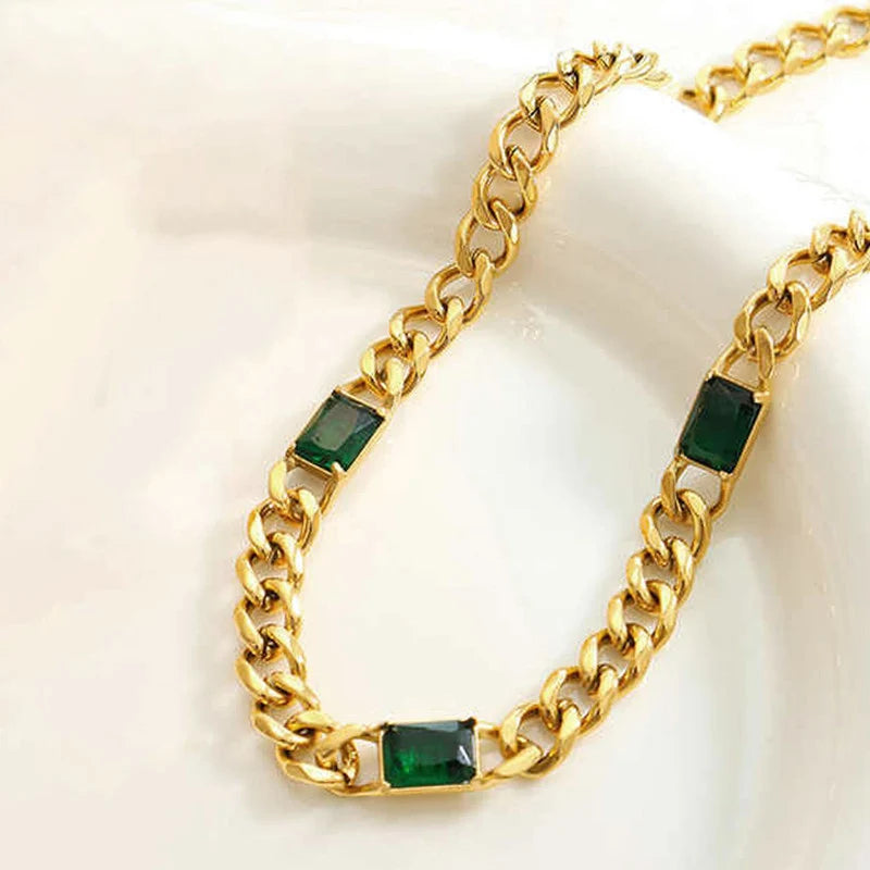 Emerald Accent Cuban Link Necklace