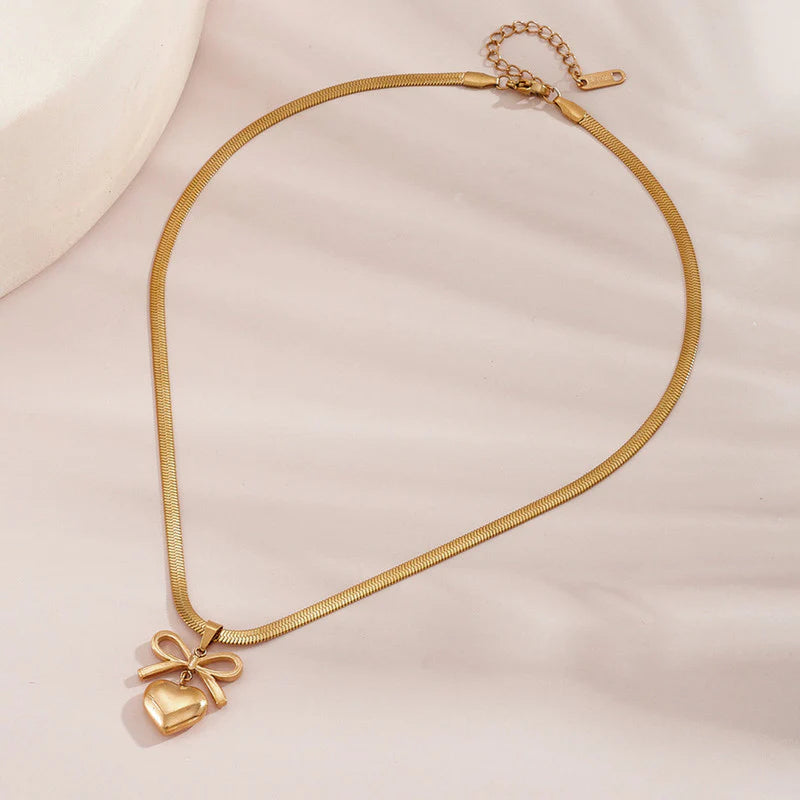 Heart Bow Pendant Necklace