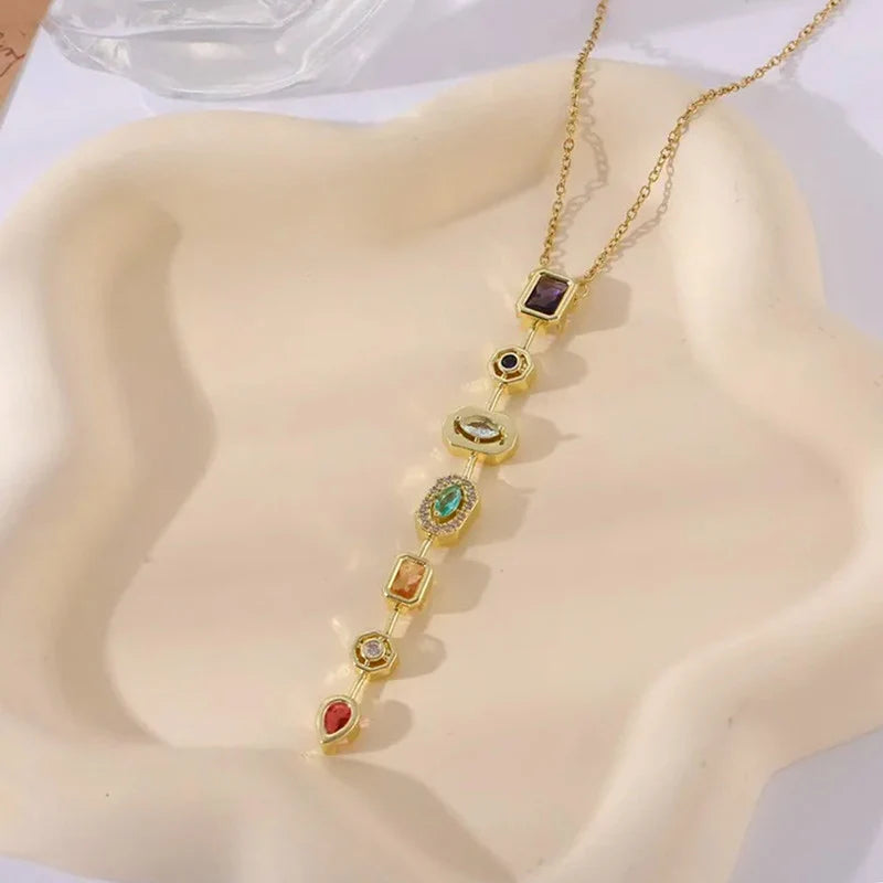 Rainbow Gemstone Linear Drop Necklace