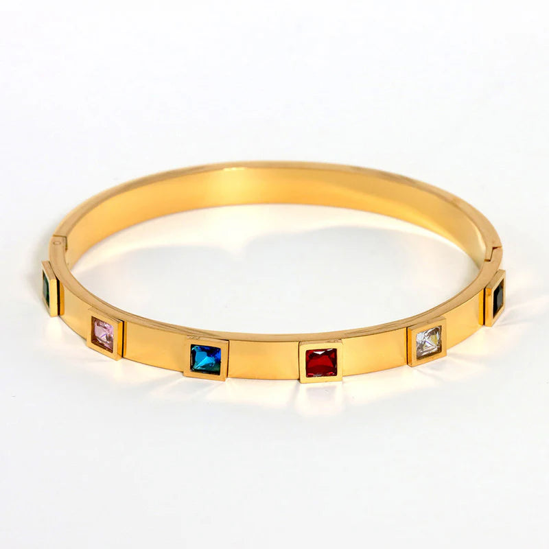 Multi-Color Gemstone Gold Bangle