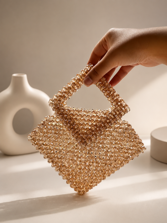 Champagne Pearl Beaded Evening Bag