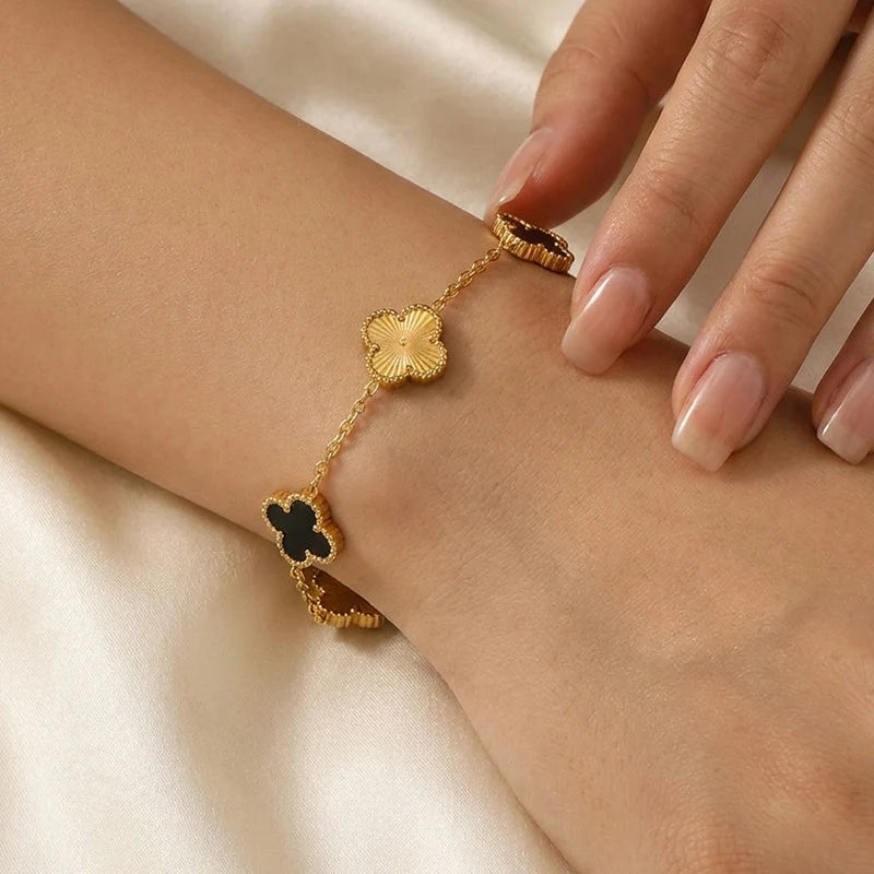 Black Onyx Clover Charm Bracelet