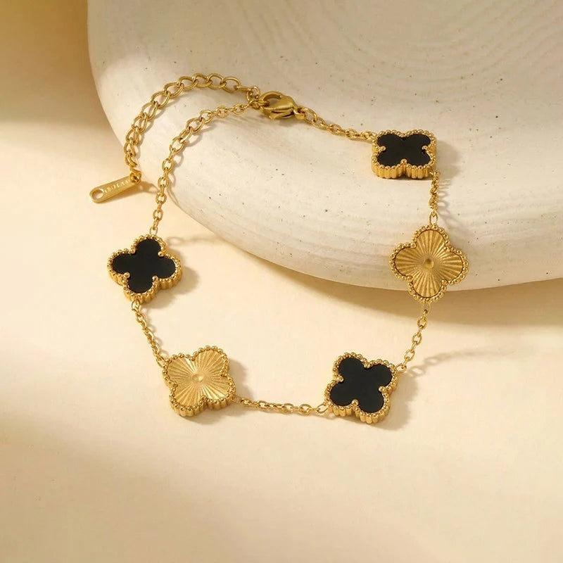 Black Onyx Clover Charm Bracelet