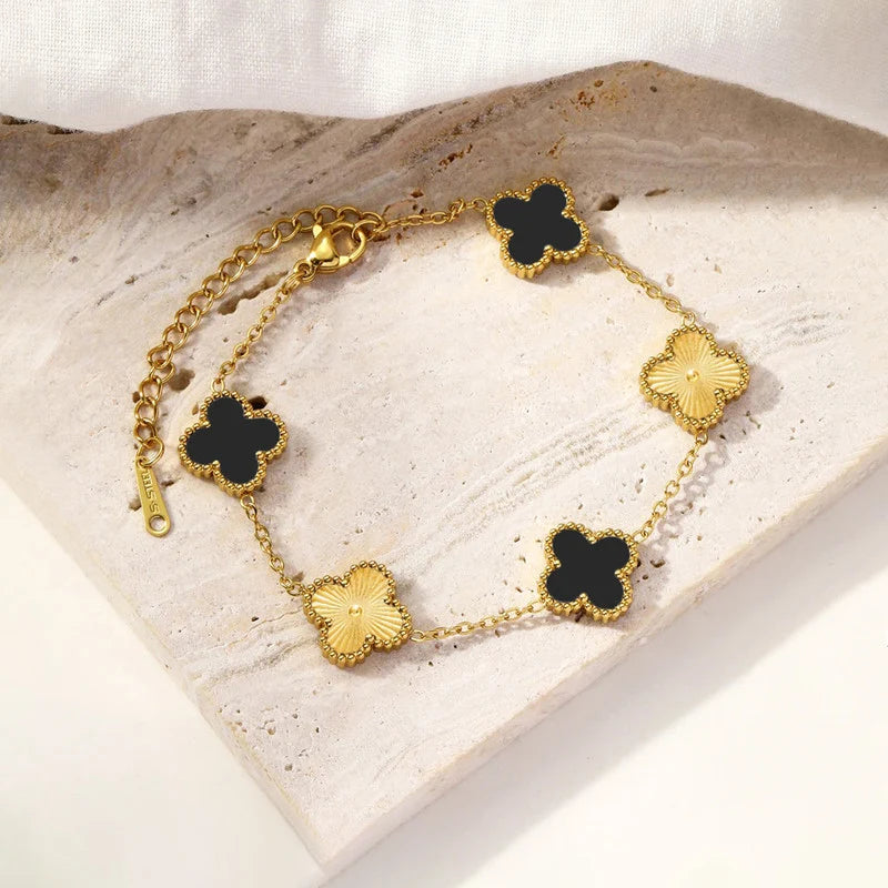 Black Onyx Clover Charm Bracelet