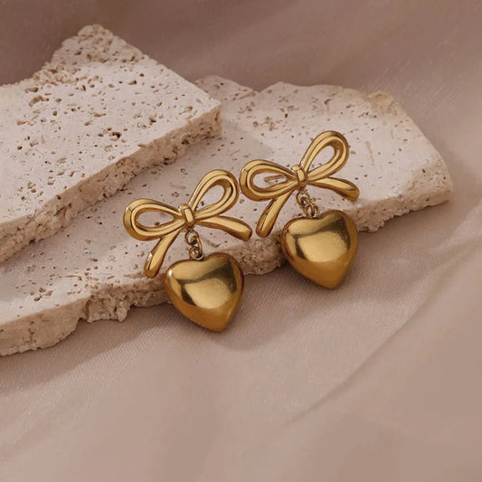Bow & Heart Drop Earrings