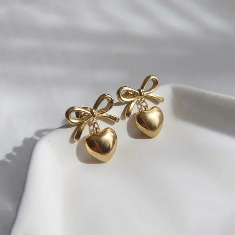 Bow & Heart Drop Earrings