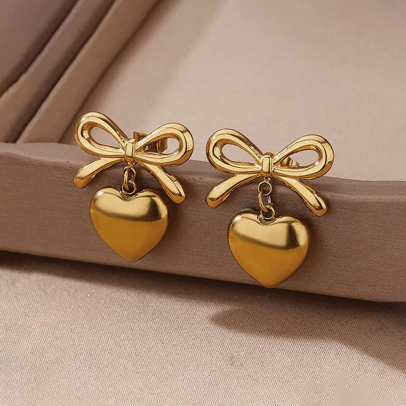 Bow & Heart Drop Earrings