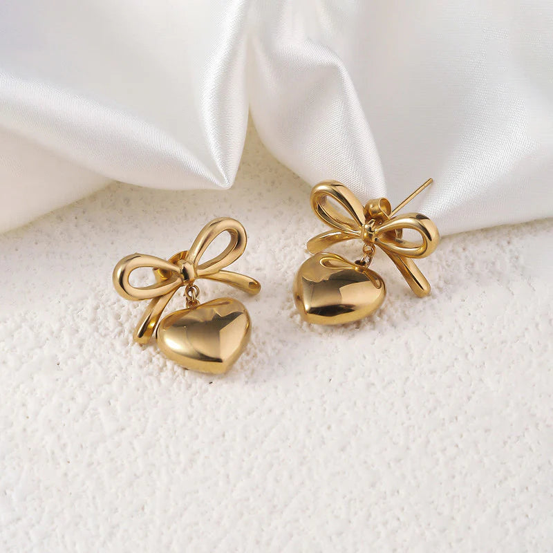Bow & Heart Drop Earrings