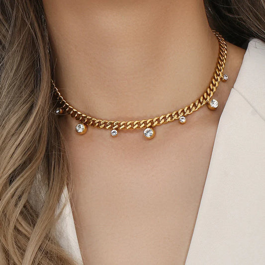 Luxe Crystal Drop Cuban Chain Necklace