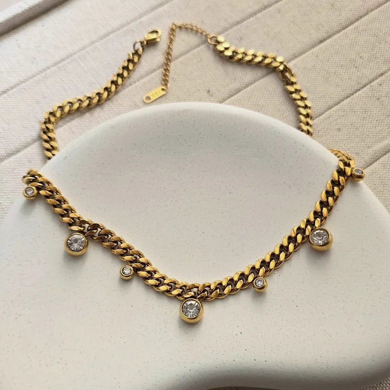 Luxe Crystal Drop Cuban Chain Necklace