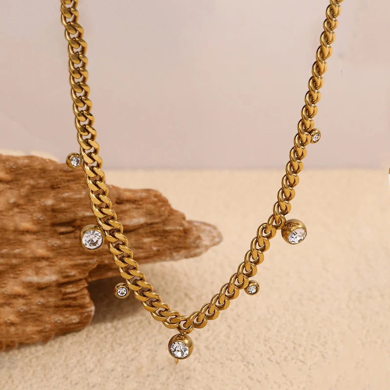 Luxe Crystal Drop Cuban Chain Necklace