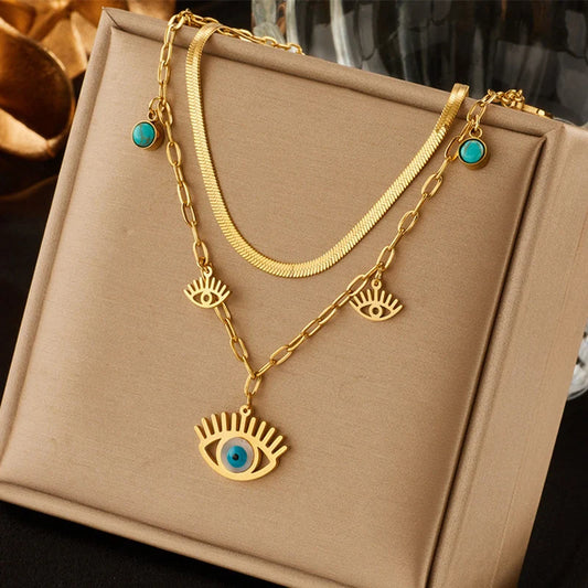 Evil Eye Layered Necklace Set