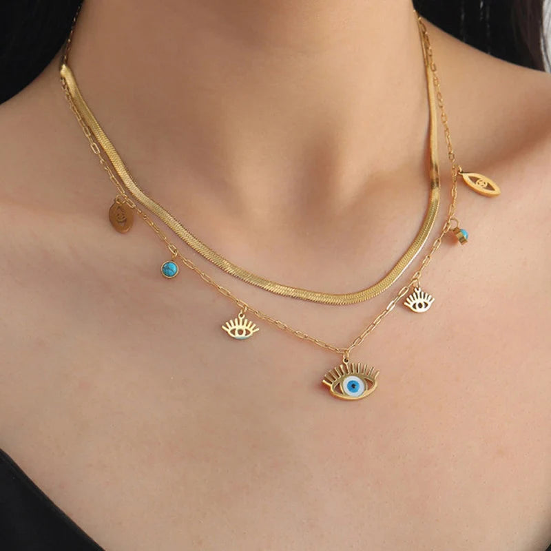 Evil Eye Layered Necklace Set