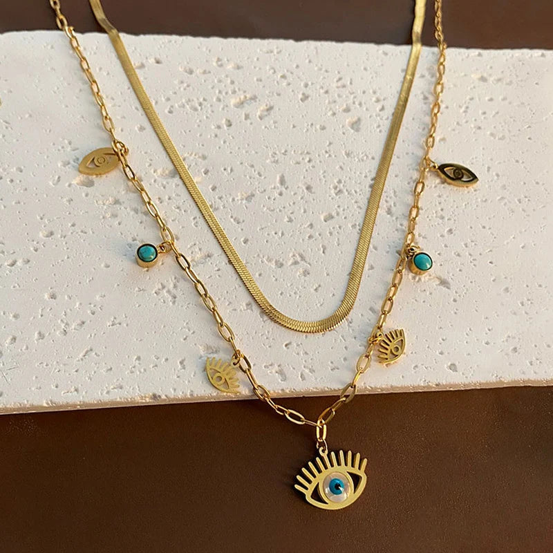 Evil Eye Layered Necklace Set