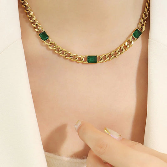 Emerald Accent Cuban Link Necklace