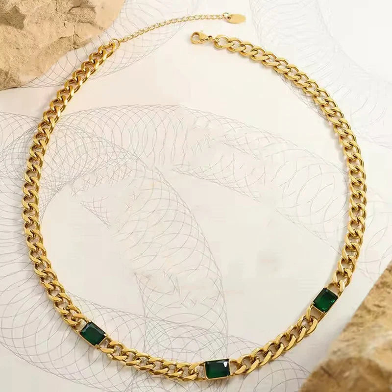 Emerald Accent Cuban Link Necklace