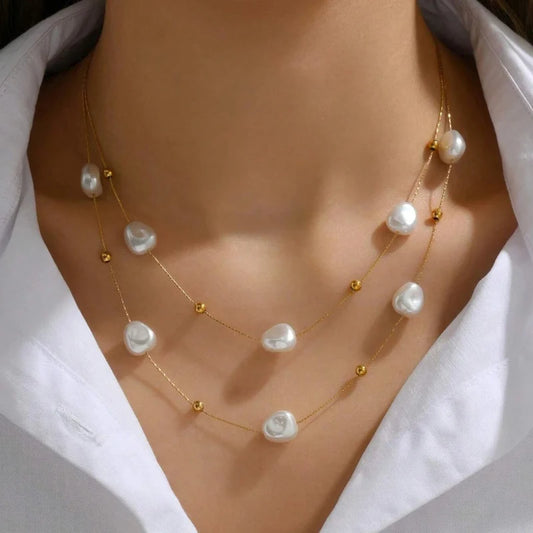 Baroque Pearl Station Necklace