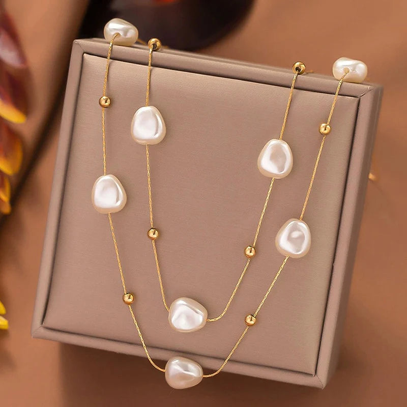 Baroque Pearl Station Necklace