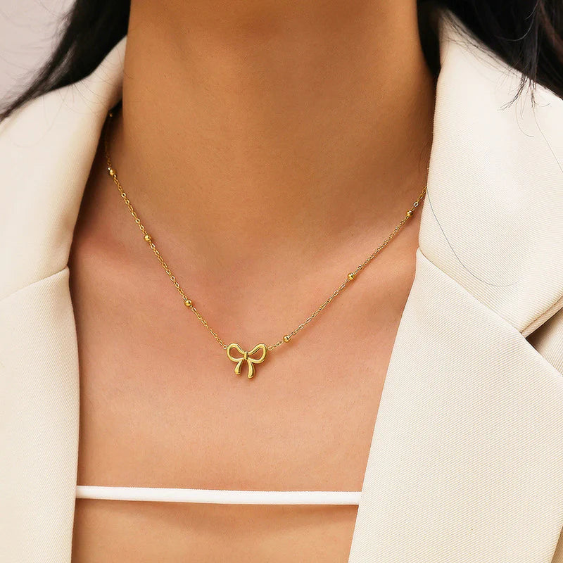 Bow Pendant Necklace with Beaded Chain