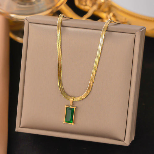 Emerald Green Rectangular Pendant Necklace