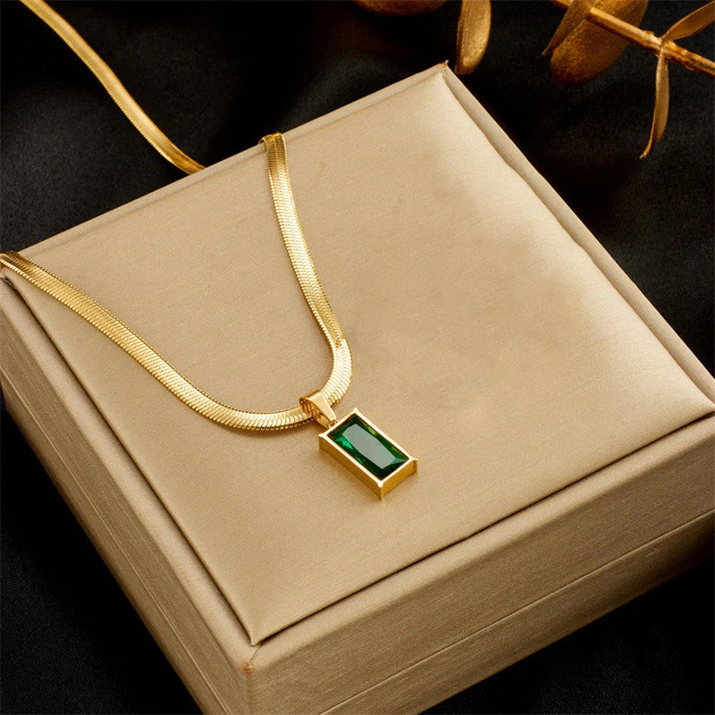 Emerald Green Rectangular Pendant Necklace