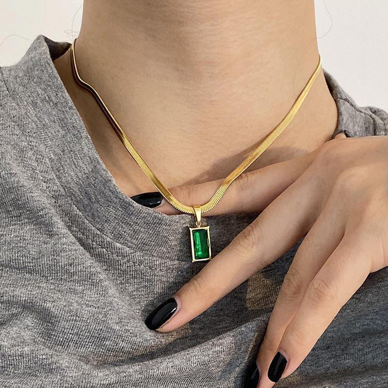 Emerald Green Rectangular Pendant Necklace