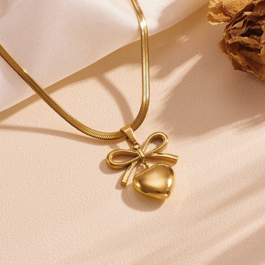 Heart Bow Pendant Necklace