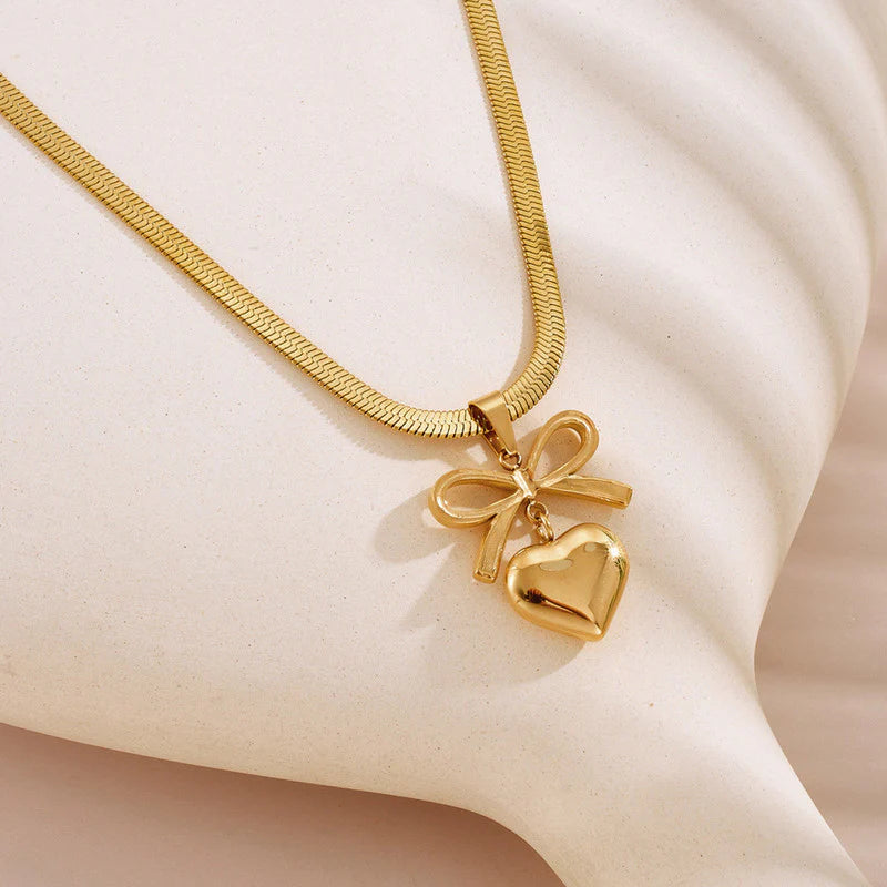 Heart Bow Pendant Necklace