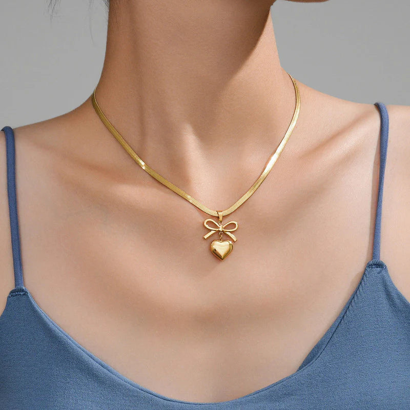 Heart Bow Pendant Necklace