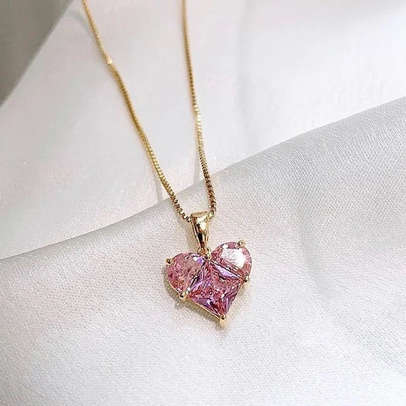 Pink Crystal Heart Pendant Necklace