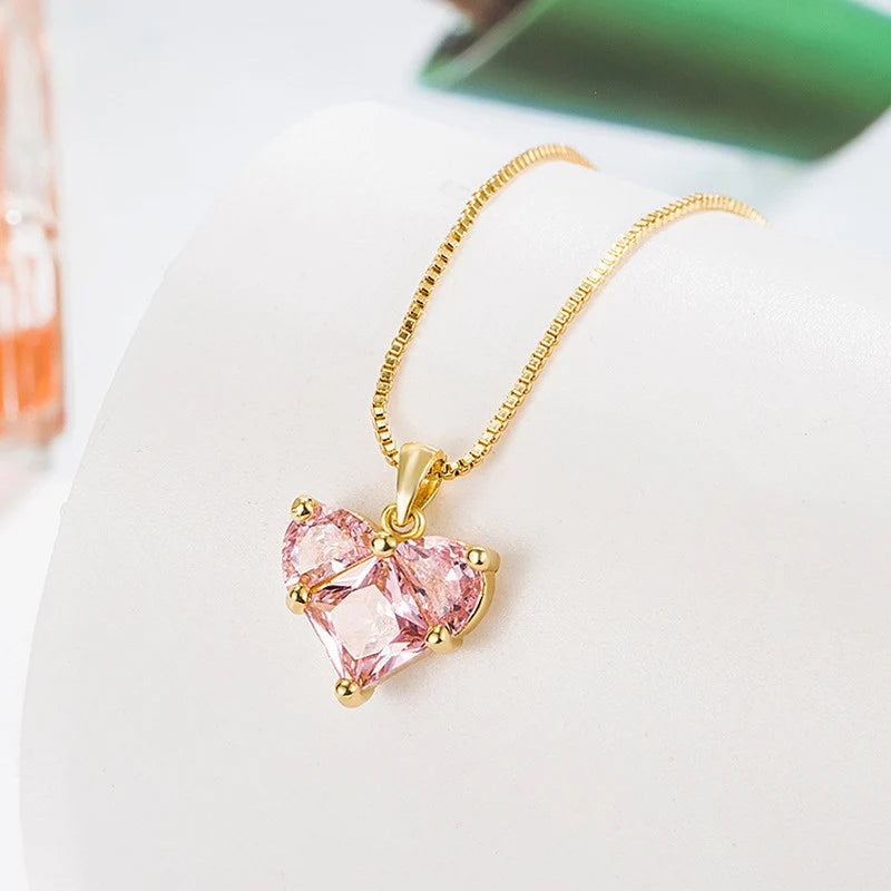 Pink Crystal Heart Pendant Necklace