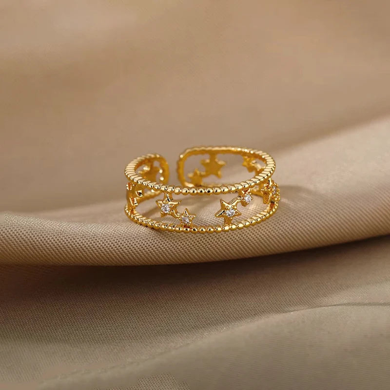 Celestial Beaded Double Band Ring
