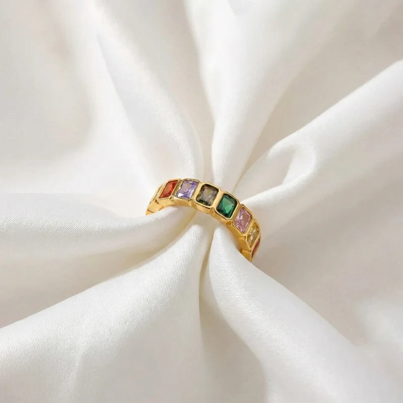 Rainbow Gemstone Band Ring