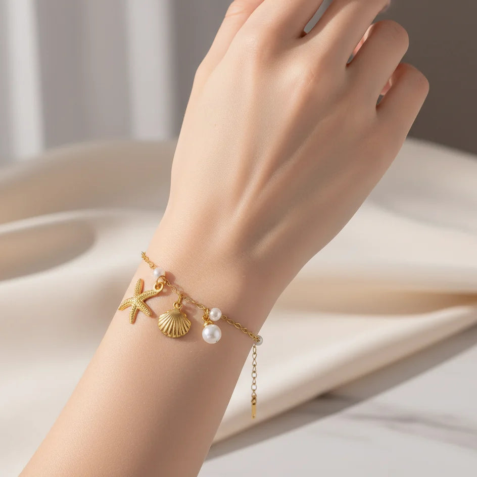 Coastal Pearl Charm Bracelet
