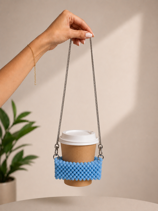 Handcrafted Beaded Cup Holder with Chain Strap